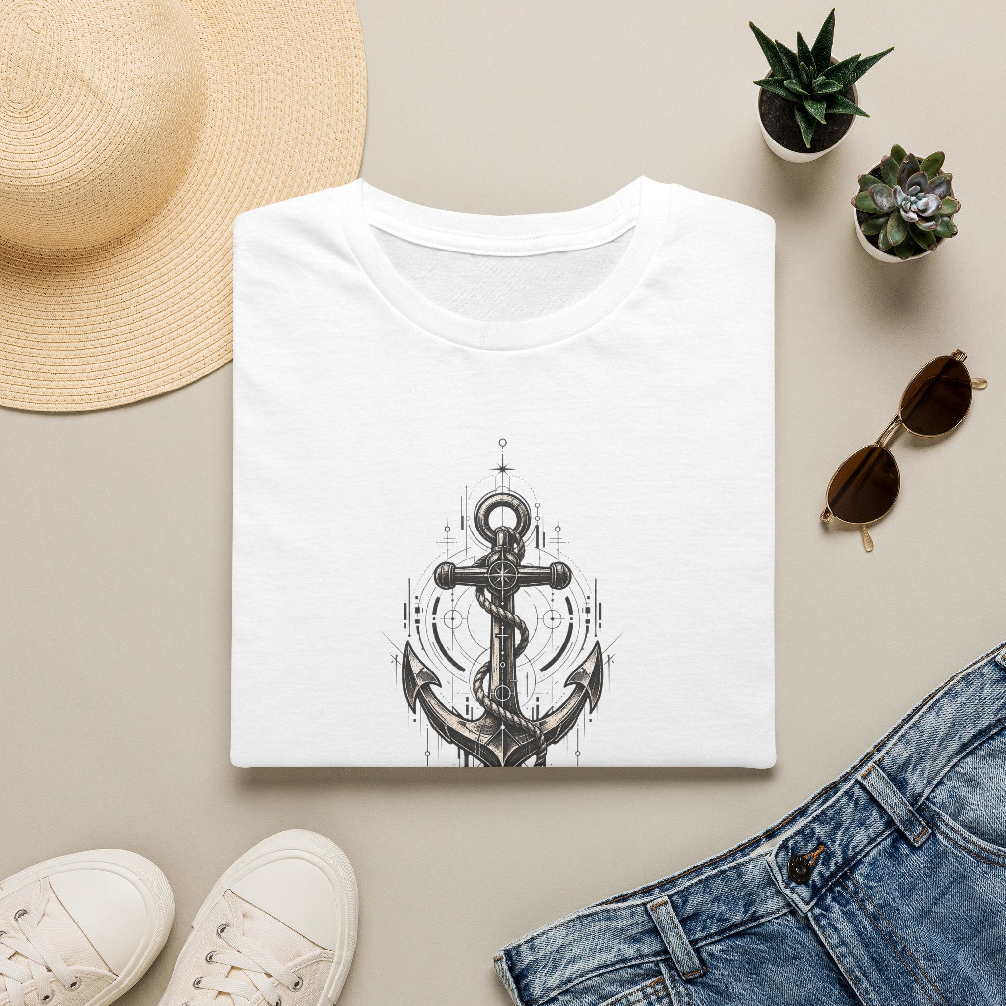 Anchor Graphic T-Shirt — Navy Nautical Vintage Anchor Design