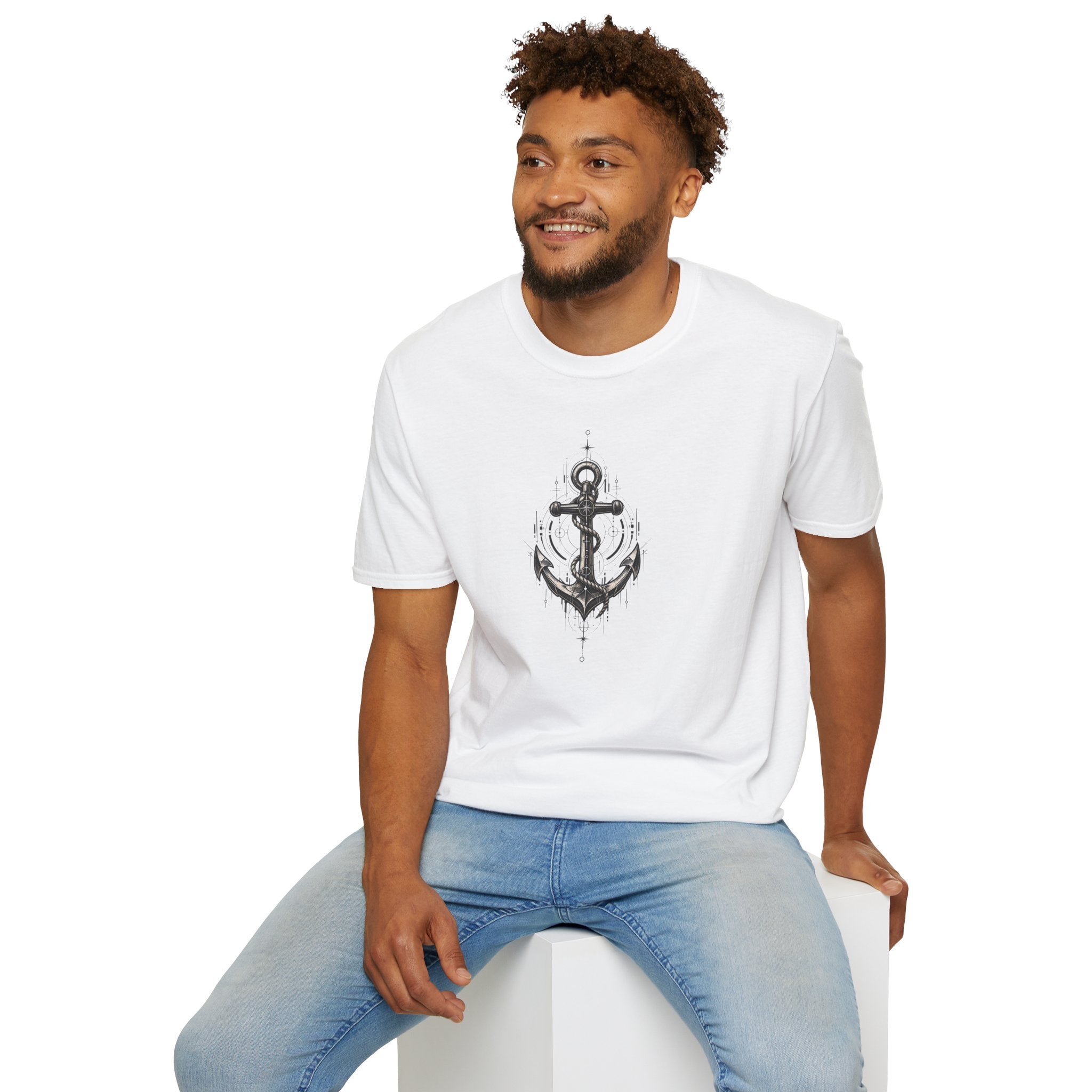 Anchor Graphic T-Shirt — Navy Nautical Vintage Anchor Design