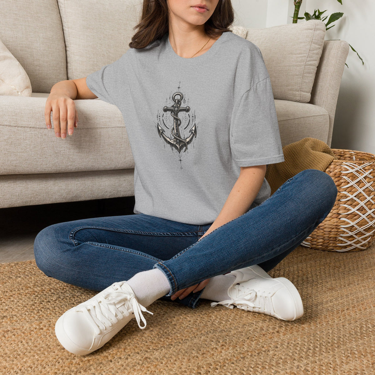 Anchor Graphic T-Shirt — Navy Nautical Vintage Anchor Design