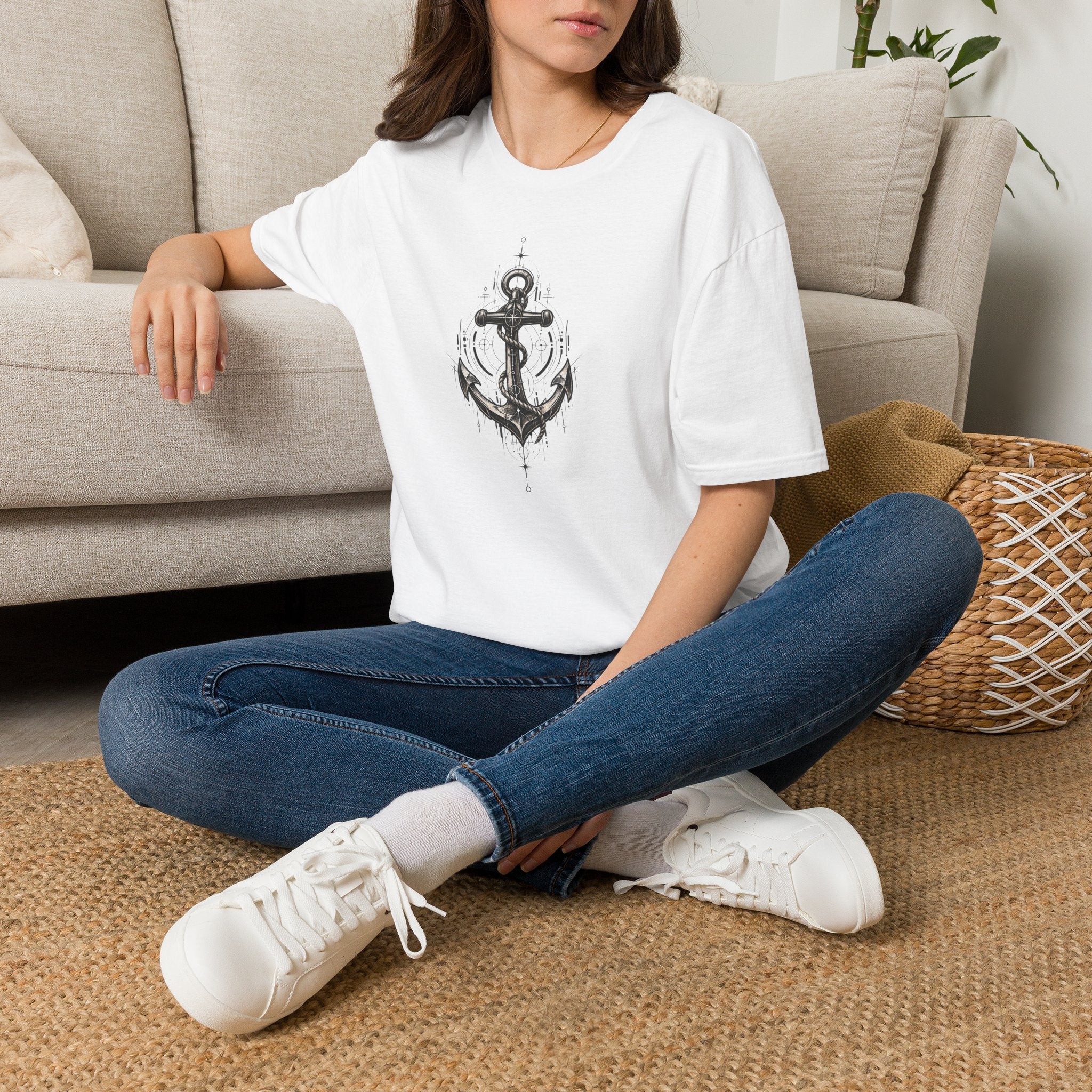 Anchor Graphic T-Shirt — Navy Nautical Vintage Anchor Design