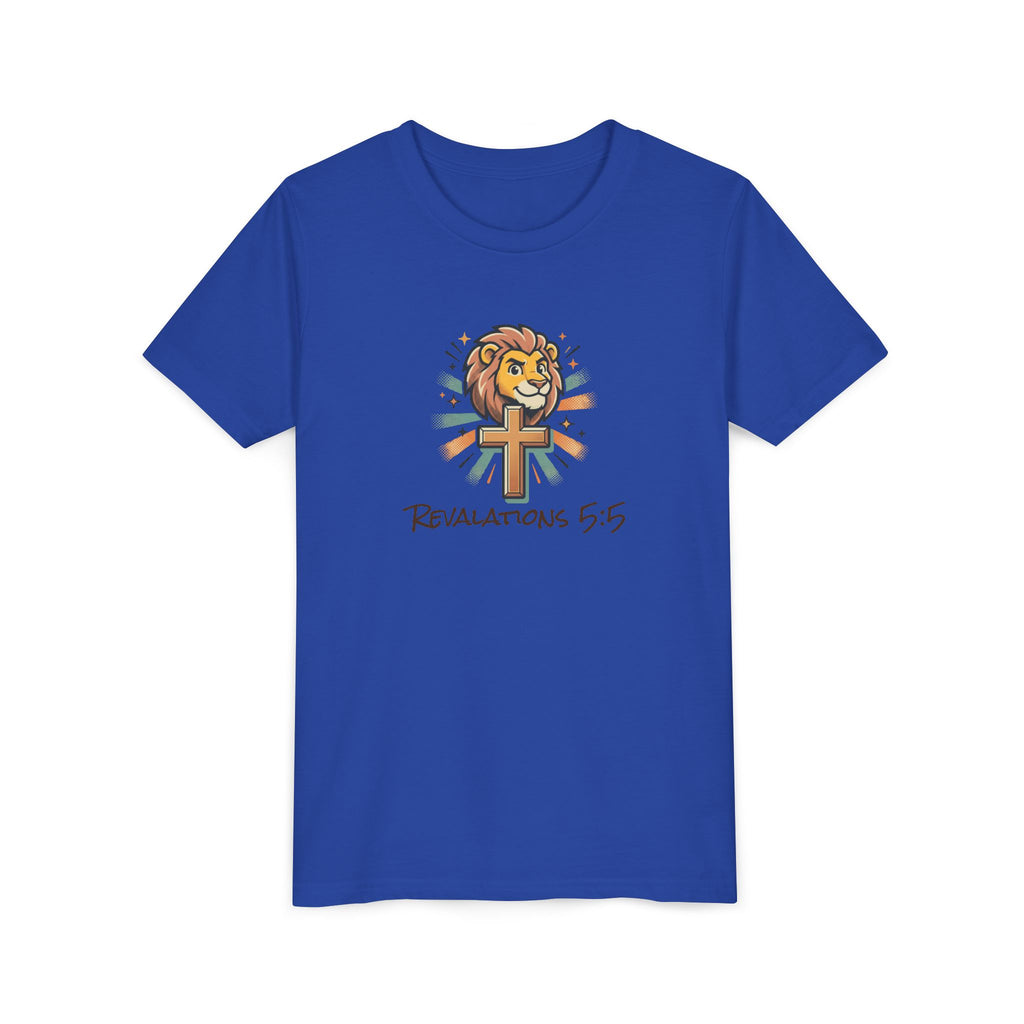 Forge and Thread Co - Youth Tee – Lion & Cross 'Revelations 5:5' Christian Kids T-Shirt