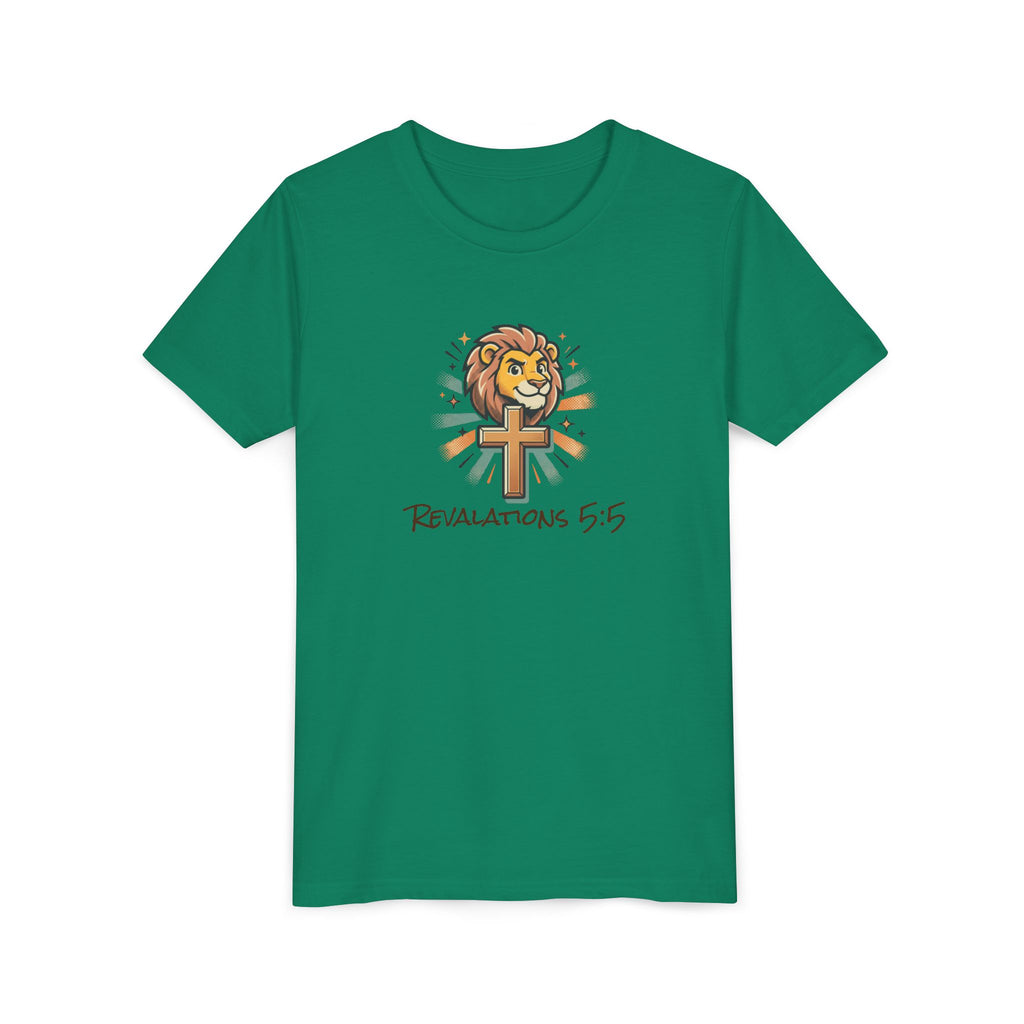 Forge and Thread Co - Youth Tee – Lion & Cross 'Revelations 5:5' Christian Kids T-Shirt