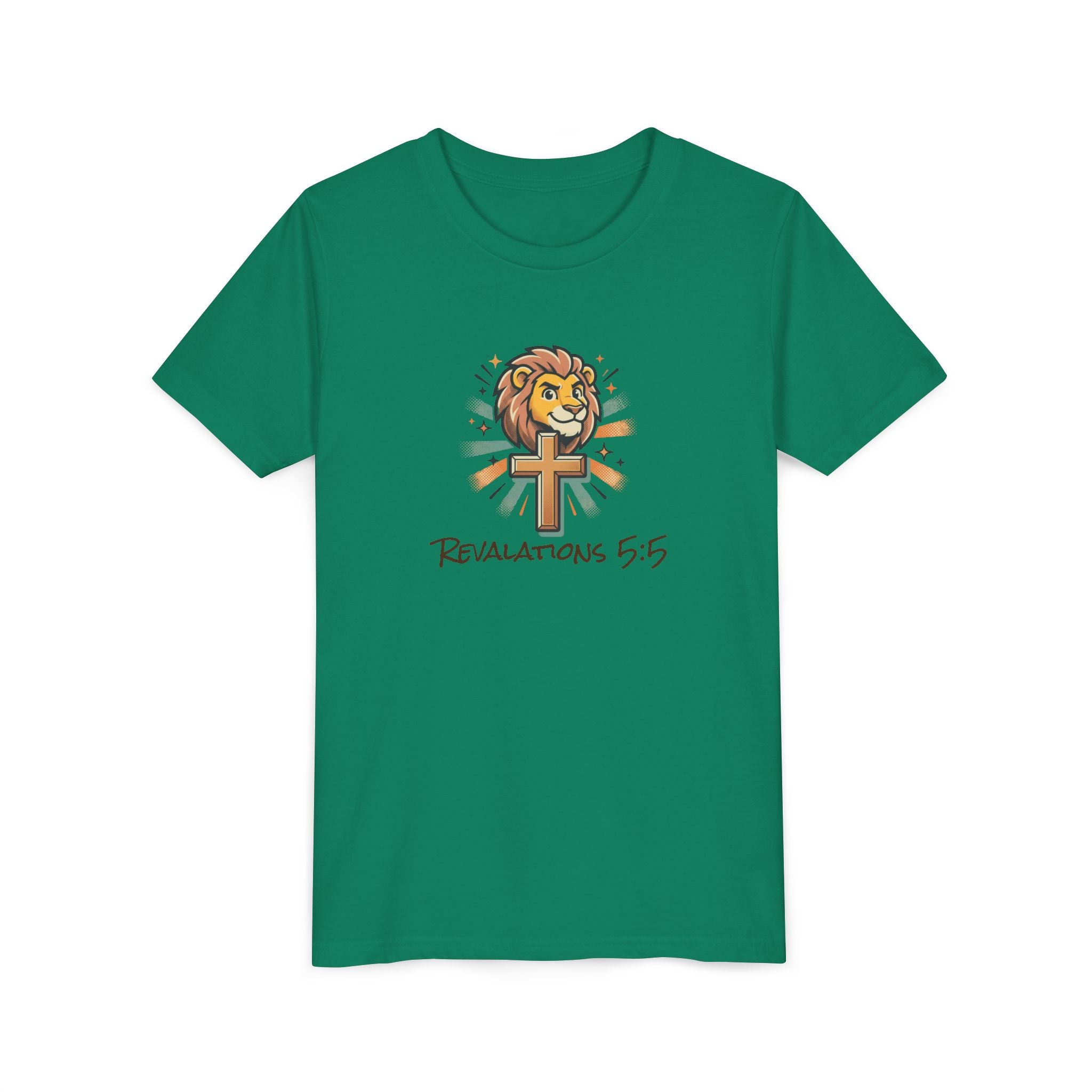 Forge and Thread Co - Youth Tee – Lion & Cross 'Revelations 5:5' Christian Kids T-Shirt