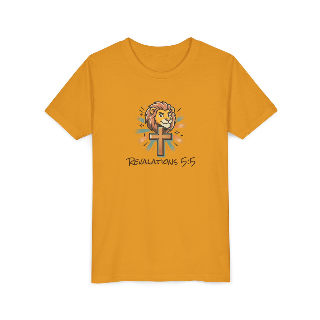 Forge and Thread Co - Youth Tee – Lion & Cross 'Revelations 5:5' Christian Kids T-Shirt